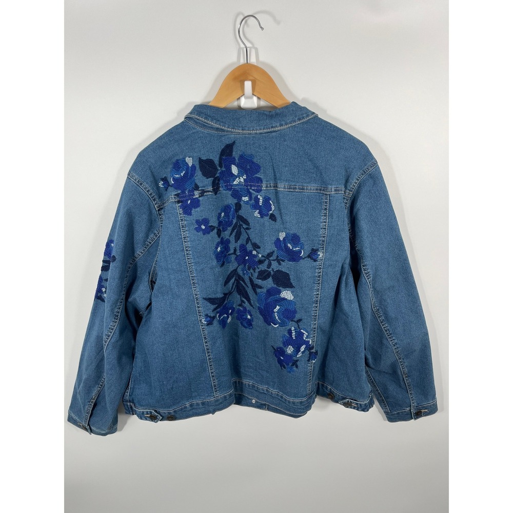 Womens Oversized Denim Jacket 24W Blue Floral Embroidery Festival Concert